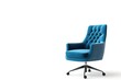 © Rayhanbp - A blue chair with a black and white design sits on a white background