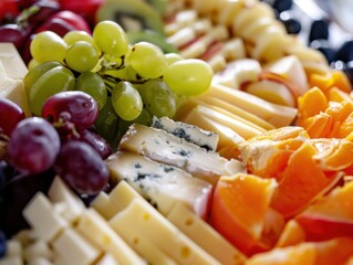 Wall Mural - A detailed close-up of a vegan cheese platter. featuring plant-based cheeses and fresh fruits. showcasing gourmet vegan options. Ideal for vegan recipe websites