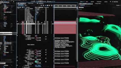 This video explores a computer interface showcasing dynamic code. Movement