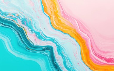 Poster - A vibrant abstract wave of colors in turquoise, pink, and orange creating a beautiful design.