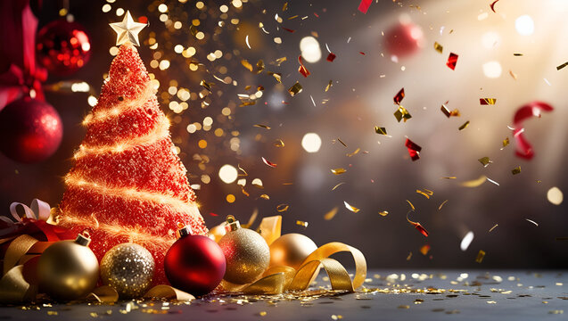 Christmas and Happy New Year Background with Snowflakes on red background generative AI tools