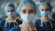 © Iaroslav - Close up of a nurse female medical professional wearing a protective mask and surgical bonnet, medicine emphasizing safety and hygiene in healthcare