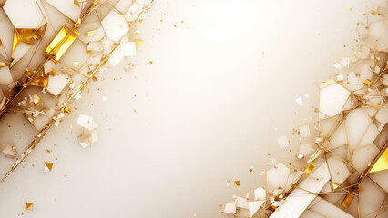 Wall Mural - Abstract white and gold shattered polygonal surface creating a frame