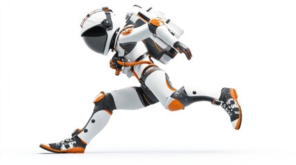 Wall Mural - a futuristic astronaut in a dynamic running pose, showcasing advanced space exploration gear.