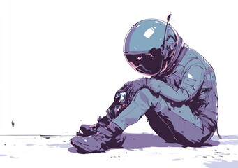 Wall Mural - an astronaut sitting alone, conveying a sense of solitude and introspection in space.