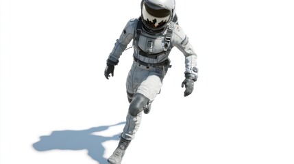 Wall Mural - an astronaut in a spacesuit running against a white background.