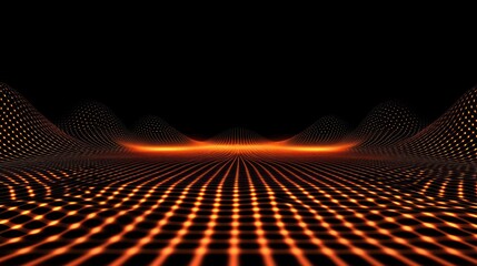 Wall Mural - a digital landscape featuring a grid of glowing dots in orange tones against a black background.