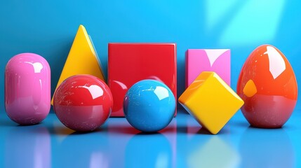 Poster - set of geometric shapes in different colors 3d rende