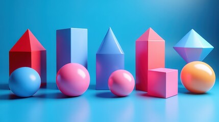 Poster - set of geometric shapes in different colors 3d rende
