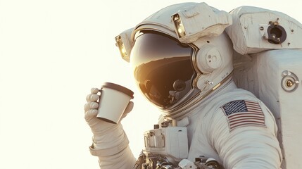 Wall Mural - an astronaut enjoying a coffee in a serene space environment.