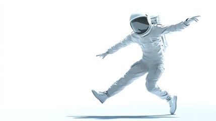 Wall Mural - an astronaut in a dynamic pose against a bright, minimal background.