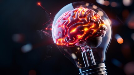 Canvas Print - Glowing brain inside lightbulb; idea, innovation, intelligence concept.