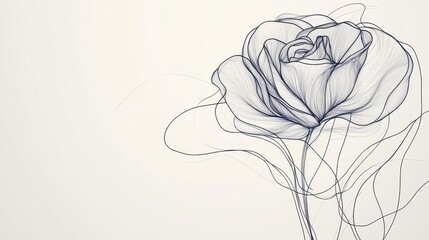 Wall Mural - minimalist line art of a delicate rose flower, its curves illustrated in a continuous black stroke o