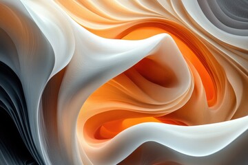 Wall Mural - Abstract art depicting swirling, flowing forms in shades of orange, white, and grey.