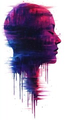 Poster - A colorful representation of a woman's profile showcases dynamic blending of shades, with dripping effects that create an abstract and artistic atmosphere