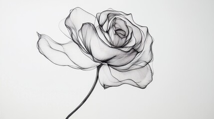 Wall Mural - minimalist line art of a delicate rose flower, its curves illustrated in a continuous black stroke o