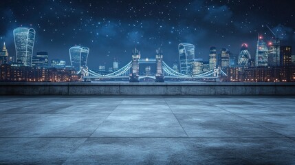 Poster - Nighttime cityscape featuring a bridge and skyline under a starry sky.