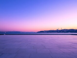 Poster - Serene twilight view of a city skyline reflected on calm waters.