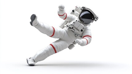 Wall Mural - an astronaut in a spacesuit appears to be losing balance in a zero-gravity environment.