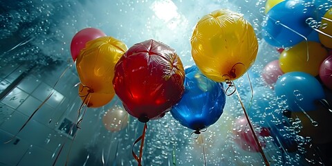 Wall Mural - colorful balloons floating in blue sky.