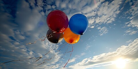 Wall Mural - colorful balloons floating in blue sky.
