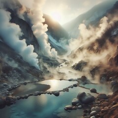 Wall Mural - Hot Springs with Steam Rising