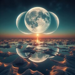 Wall Mural - Mirage Moons Due to atmospheric refraction the image of one moon