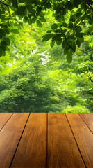 Wooden Tabletop Green Leaves Background Illustration