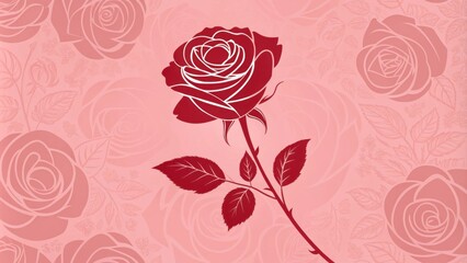 Poster - A single red rose with white outlines stands out against a background of delicate rose silhouettes and foliage.