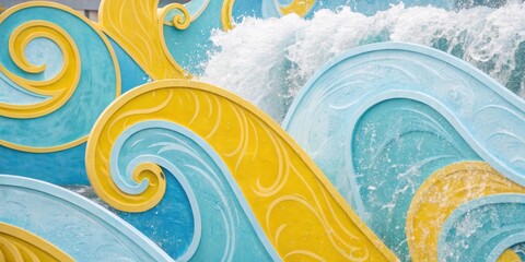 Aufkleber - Abstract wave design with swirling patterns and a splash of white against a bright blue and yellow background