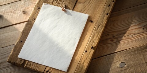 Poster - A blank sheet of paper pinned to a piece of weathered wood, a simple background for a message or memo
