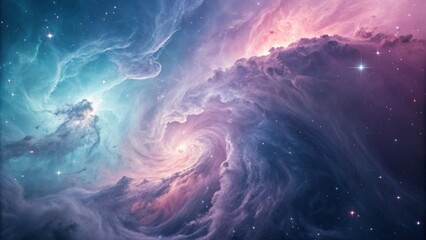 Wall Mural - a cosmic swirl of nebulae, painted in shades of blue, pink, and purple, adorned with glittering star
