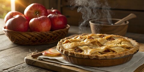 Canvas Print - A freshly baked apple pie with a golden crust, steaming hot and ready to be enjoyed.