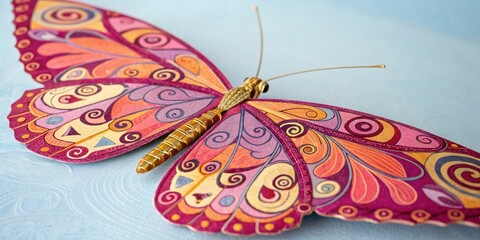 Poster - A meticulously crafted butterfly with intricate swirls and vibrant colors, showcasing a captivating blend of artistry and nature's beauty.