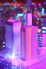 Wall Mural - Neon Cityscapes: Architectural Illumination in Vibrant Hues