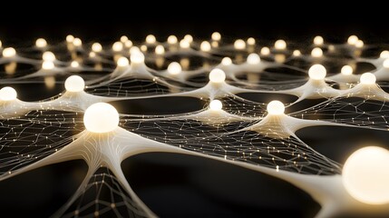 Poster - A 3D rendering of glowing points, connected by smooth translucent lines, arranged in a symmetrical web that symbolizes seamless interaction.