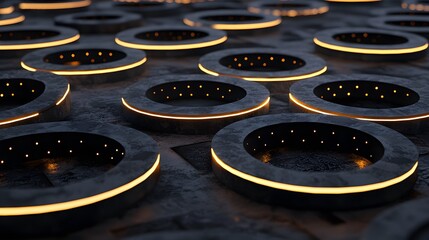 Poster - A conceptual layout of interwoven glowing circles forming a harmonious seamless design.