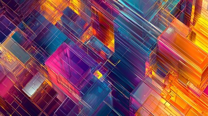 Poster - A vibrant gradient design of overlapping lines forming a seamless digital connection grid.