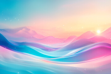 Poster - Abstract landscape with soft flowing shapes, pastel gradients, glowing ambient light, soothing wave-like patterns, and a tranquil atmosphere; perfect for meditation spaces or wellness themes