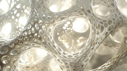 Poster - A symmetrical layout of glowing interwoven translucent shapes forming a seamless grid.