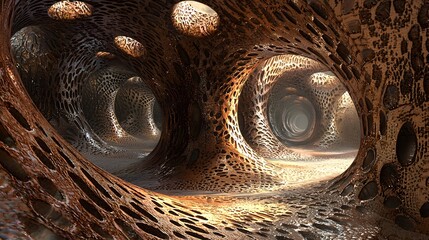 Poster - A futuristic perspective of radiant pathways blending into a smooth seamless abstract pattern.