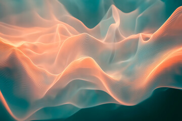 Poster - Abstract landscape with soft flowing shapes, pastel gradients, glowing ambient light, soothing wave-like patterns, and a tranquil atmosphere; perfect for meditation spaces or wellness themes