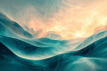 Poster - Abstract landscape with soft flowing shapes, pastel gradients, glowing ambient light, soothing wave-like patterns, and a tranquil atmosphere; perfect for meditation spaces or wellness themes