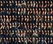 © Surachetsh - multiple Asian women with similar facial features, arranged in a grid format, showcasing their beauty and elegance. Showing the diversity and fashion trends in the beauty industry.