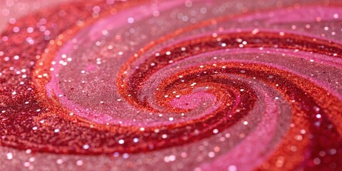 Poster - A swirling abstract design in shades of pink and red, featuring a mesmerizing pattern of glitter and shimmering lights.