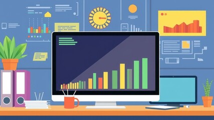 Wall Mural - Computer screen with colorful icons and graphics, data, illustration, colorful