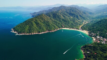 Wall Mural - Yelapa Bay, Jalisco. Mexico. Aerial View of the Town Surrounded by Mountains, Paradise Beach