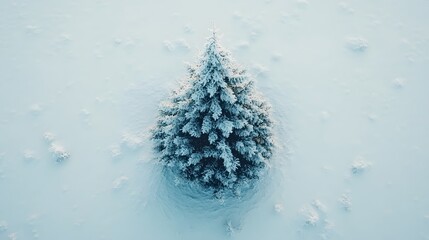 Poster - A simple Christmas tree decorated with muted tones, surrounded by untouched snow and viewed from a drone's high perspective. Cinematic Scene 4k resolution, cinematic scene