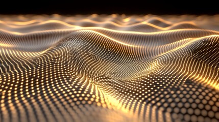 Aufkleber - Abstract flowing waves blending seamlessly into a grid of glowing nodes.