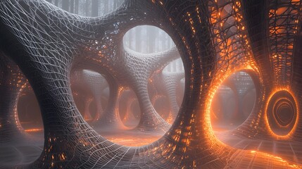 Poster - A futuristic image of translucent glowing loops creating a harmonious seamless network.